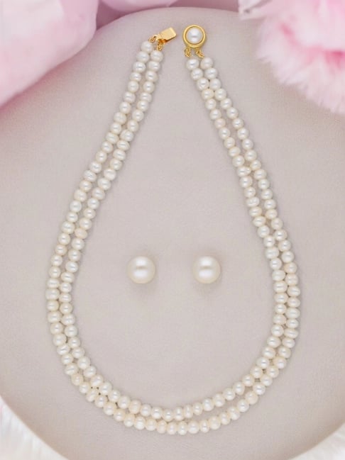 sri jagdamba pearls vanya pearl white alloy necklace & earring set
