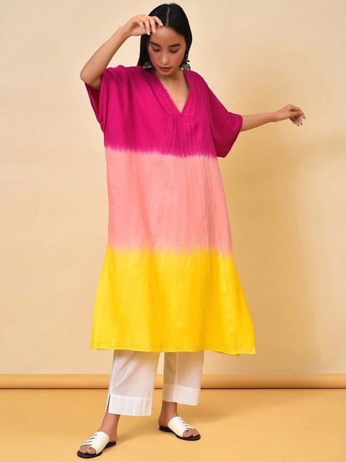NUHH Susegad Dripped In Sorbet Kaftan Kurta-picture-10