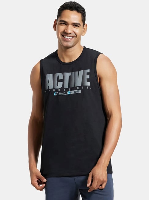 Jockey AM06 Black Super Combed Cotton Rich Muscle Vest (Prints May Vary) - Main Image