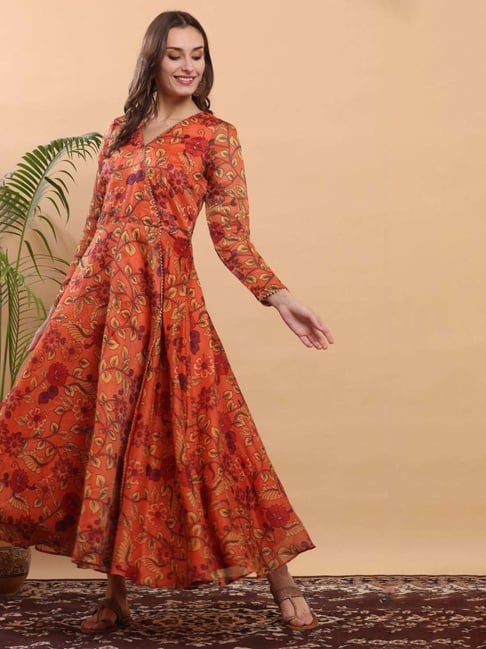Kaanchie Nanggia Orange Floral Printed Anarkali-picture-15