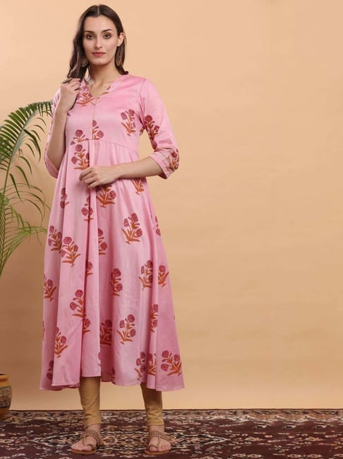 Kaanchie Nanggia Peach Block Printed Anarkali-picture-33