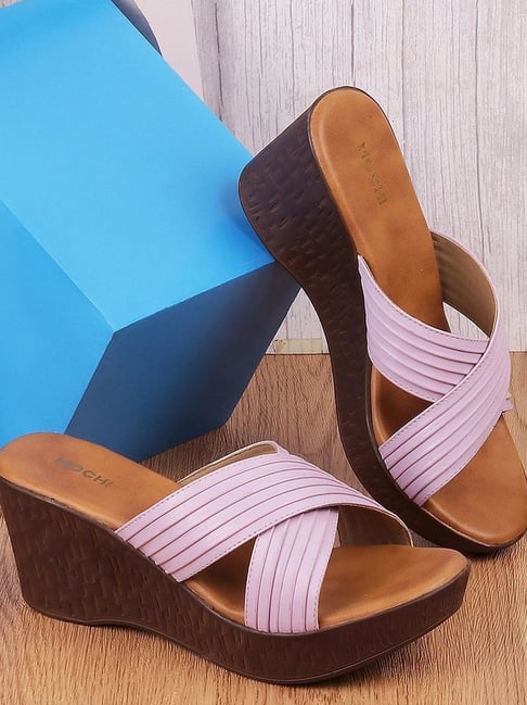 Mochi Women's Purple Cross Strap Wedges