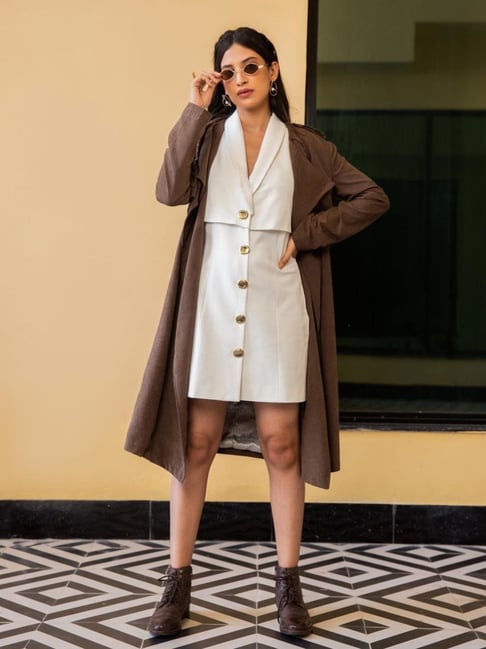 Buy BInfinite Brown Suede Overcoat with Pearl White Dress Set for Women  Online @ Tata CLiQ Luxury