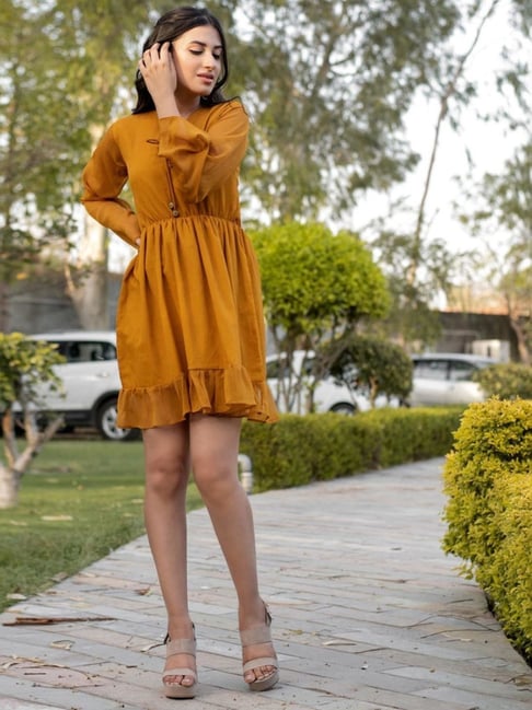 BInfinite Mustard Chiffon Dress