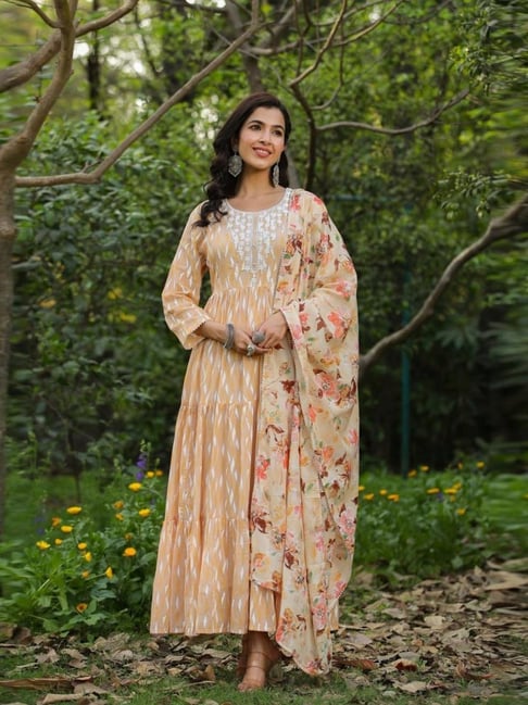 cotton dresses with dupatta women Black Thread Embroidered Cotton Dress & Dupatta With Tassels & Mirror Work