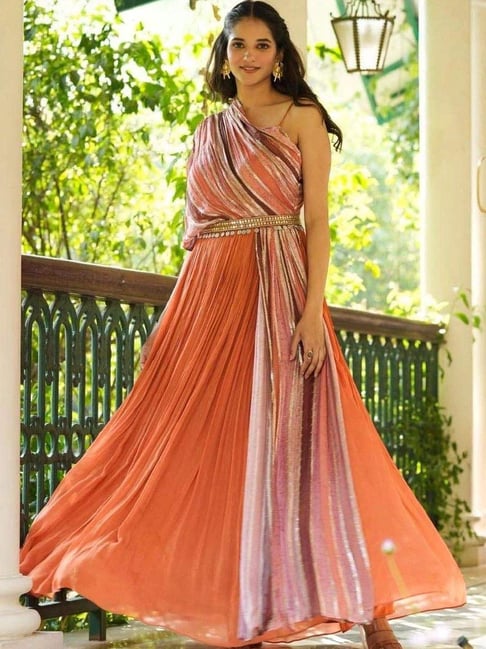Attached Dupatta Long Gown Dress With Dupatta Scakhi Rust Pure