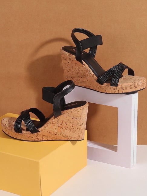 Mochi Women's Black Ankle Strap Wedges-picture-36