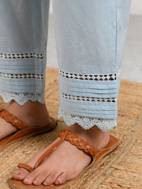 Buy Prakriti Jaipur Blue Pintucked Lace Pants for Women Online