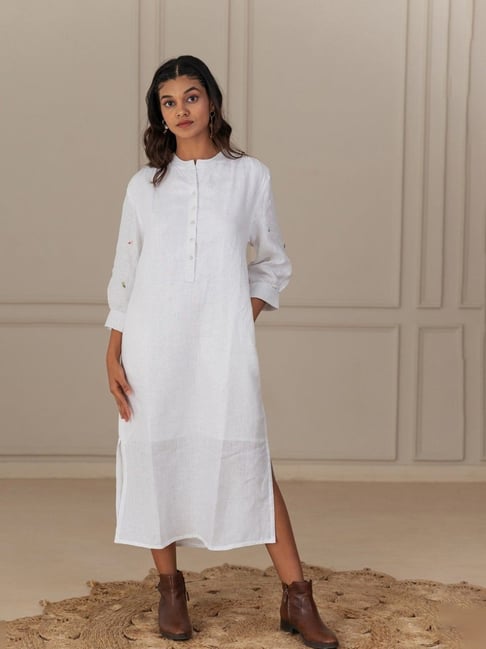 Zebein India White Into The Light Juliette Linen Dress