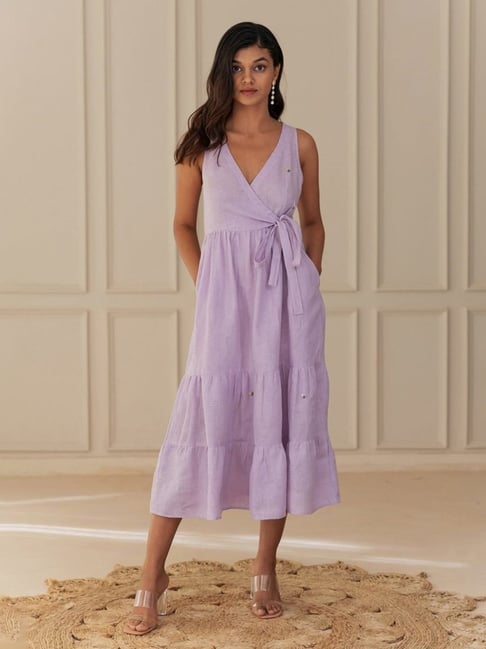 Buy Zebein India Grace Linen Dress Lilac for Women Online Tata