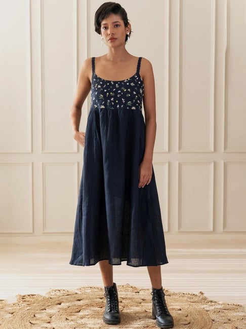 Buy Zebein India Senibal Linen Dress - Blue for Women Online @ Tata CLiQ  Luxury