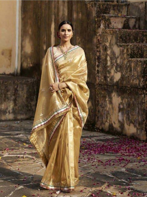Geroo Jaipur Golden Banarasi Tissue Handcrafted Gota Patti Saree-picture-45