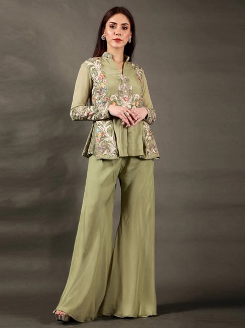 Green Saanjh Mayoor Peplum with Bell Bottom