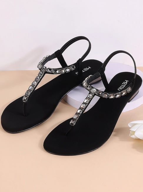 Metro Women's Black T-Strap Sandals-picture-20