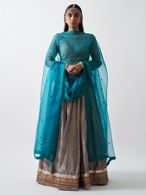 Rhua Silver Mauve Raag Anaita Lehenga with Blouse and Dupatta-picture-10