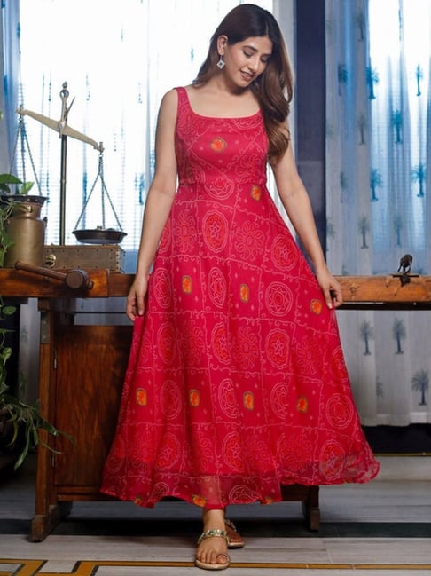 chiffon bandhani dress Chiffon bandhani printed gown