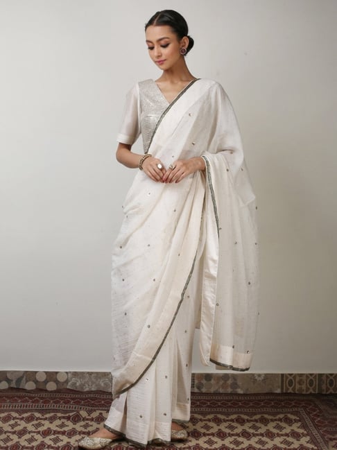 Rhua Chand White Antarang Saree with Blouse and Petticoat-picture-47