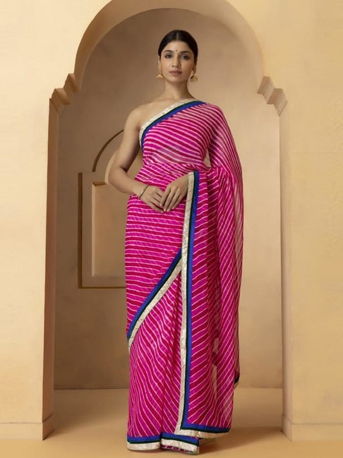 Geroo Jaipur Pink Pure Georgette Handcrafted Leheriya Saree-picture-18