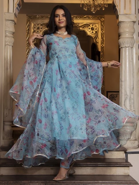 organza anarkali dress Light Pink Floral Embroidered Organza Anarkali