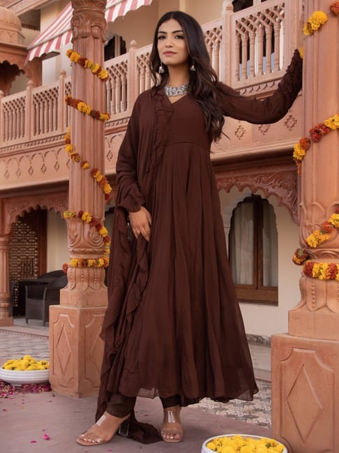 Frock Suit Design Georgette Plain Simple Anarkalis Buy Brown