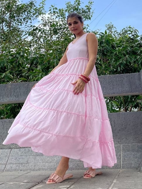 strapless open back dress Pink Fitted Maxi Dress with Organza Overlay – shopaleena