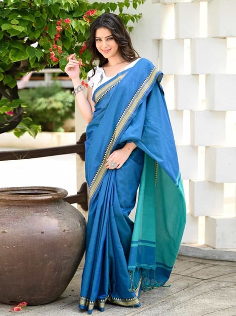 Beatitude Blue Handloom Cotton Saree