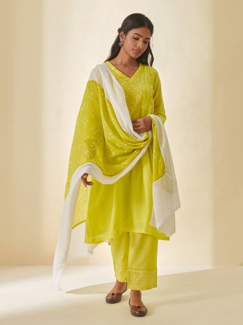 Prakriti Jaipur Lime Green Bandhej Bandhani Dupatta