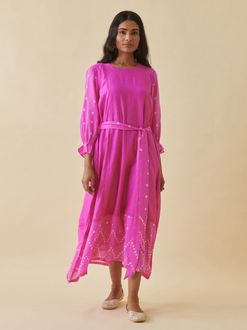 Prakriti Jaipur Pink Bandhej Bandhani Straight Dress