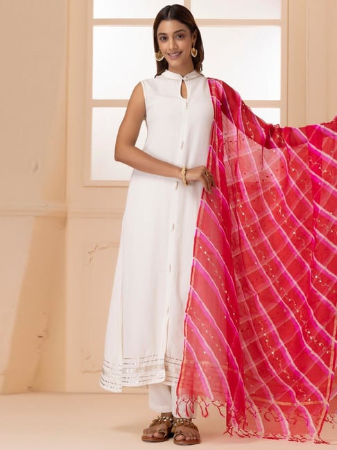 Geroo Jaipur Magenta Pink Handcrafted Gota Patti Pure Kota Silk Leheriya Dupatta-picture-22
