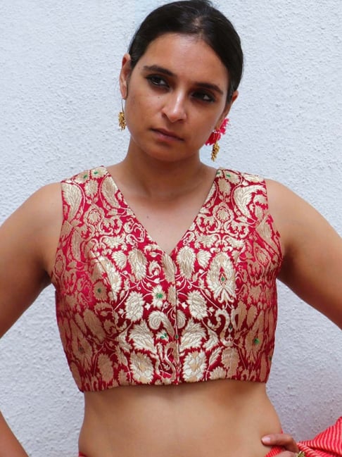Chidiyaa Ruby Red Thread of Gold Brocade Blouse