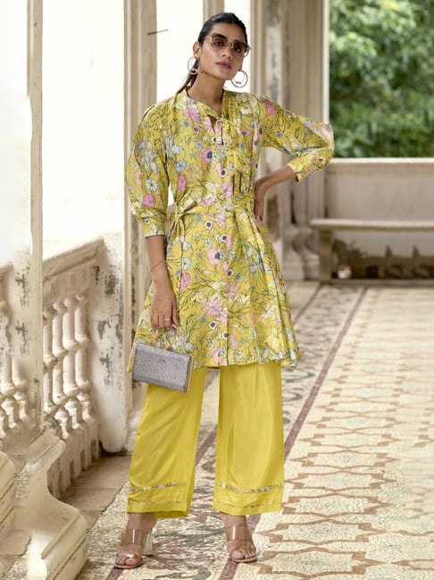 Autumnlane Yellow Shervin Yellow Top with Palazzo Co-ord Set
