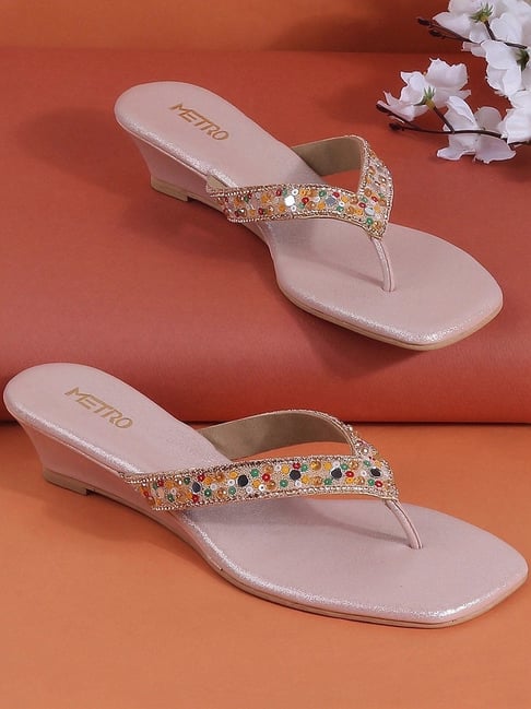 Metro Women's Rose Gold Thong Wedges-picture-11