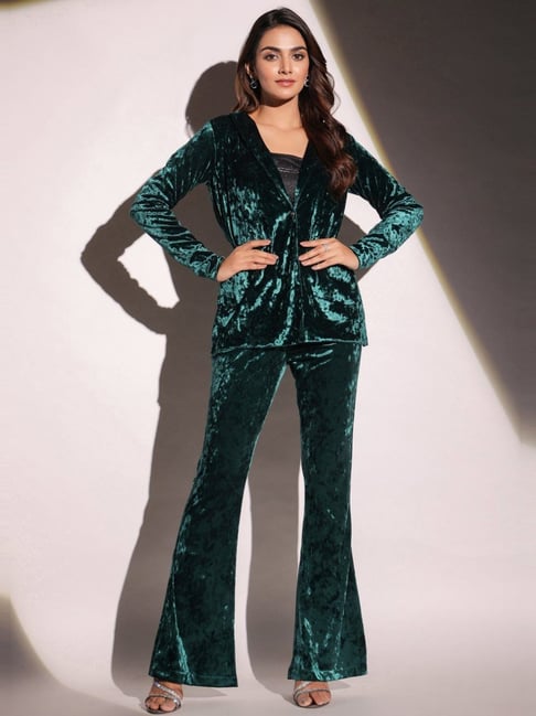 Buy Showtime Velvet Blazer with Bralette and Pants Co-ord Set for