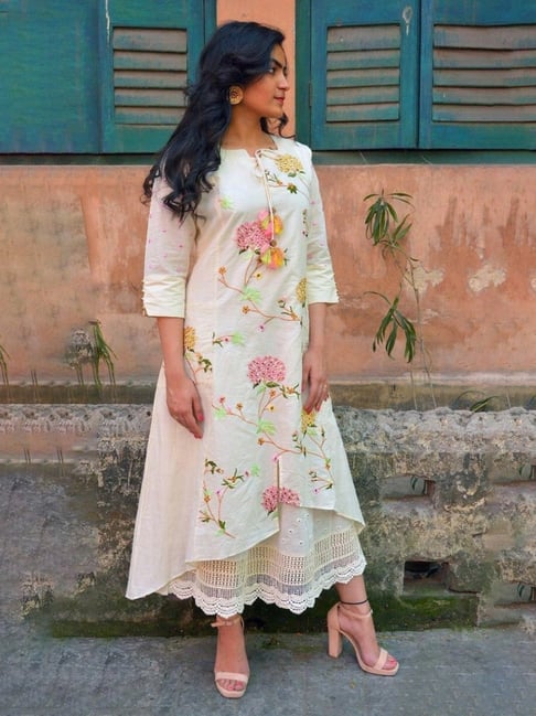 Autumnlane White Pc Layered Full Embroidered Dress