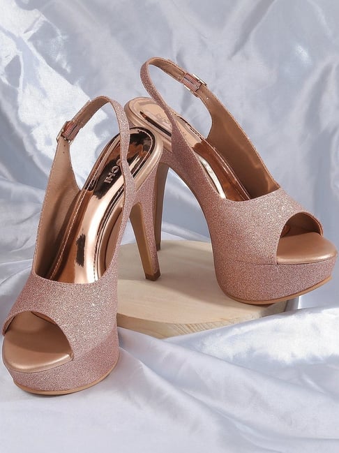 Buy Mochi Women's Rose Gold Back Strap Stilettos for Women at Best