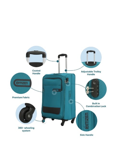 Citizen Wander Weave Green Color Block Soft Medium Trolley Bag 68 Cms