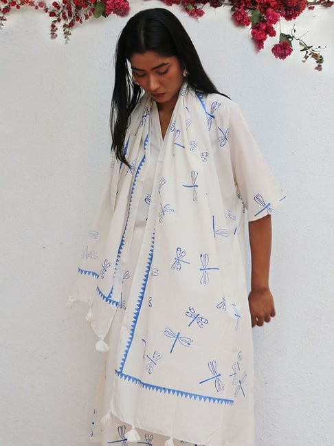 Chidiyaa Bougainvillea Mehrgol Blockprinted Cotton Stole