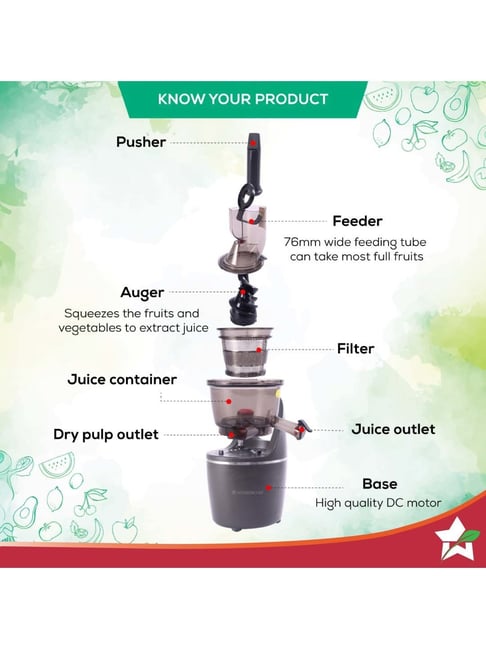 Buy Wonderchef Regalia Full Fruit 240W Cold Press Slow Juicer at