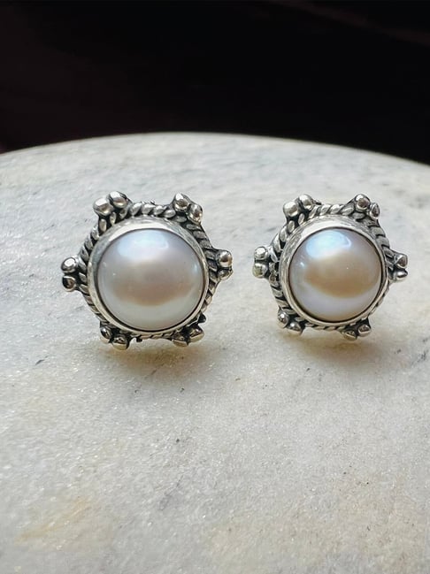 Buy Arte Jewels 925 Silver Pearl Stud Earrings for Girls Women