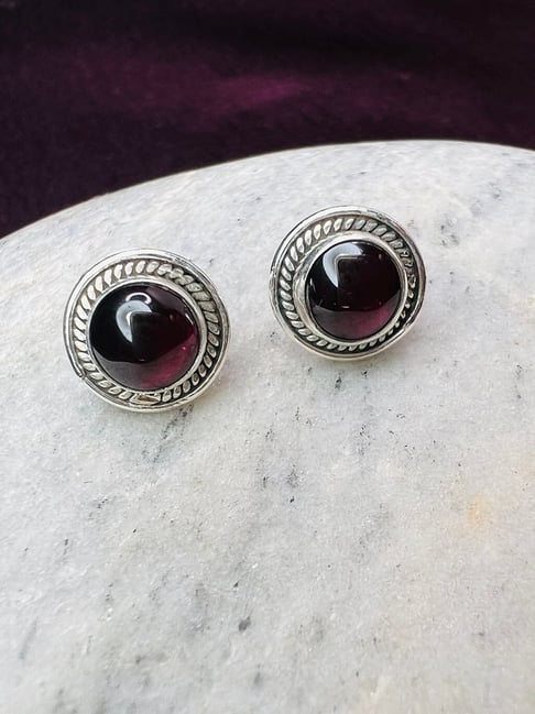 Arte Jewels 925 Sterling Silver Garnet Stone Round Stud Earrings for Women  Girls