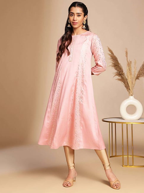 Janasya Pink Printed A Line Kurta-picture-33