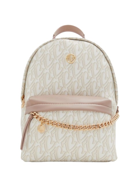 Aldo White Pink Synthetic Printed Medium Backpack