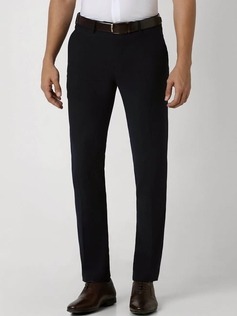 Van Heusen Navy Cotton Slim Fit Trousers-picture-36