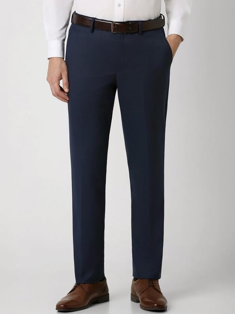 Van Heusen Navy Cotton Slim Fit Trousers-picture-30