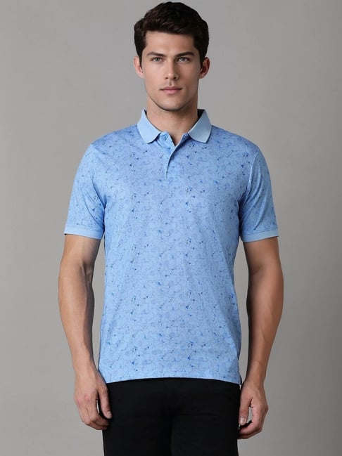 Buy Louis Philippe Blue Cotton Regular Fit Printed Polo T-Shirt