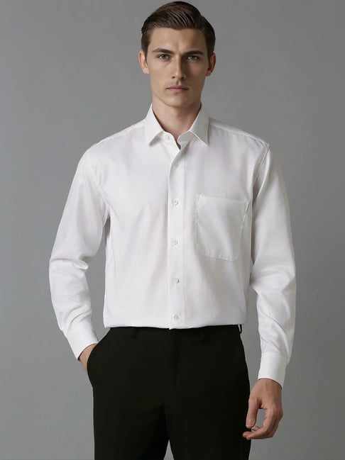 Louis Philippe White Cotton Regular Fit Texture Shirt-picture-24