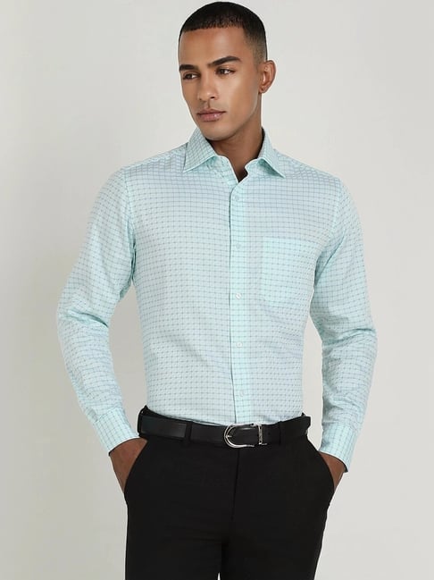 Allen Solly Green Cotton Regular Fit Checks Shirt-picture-30