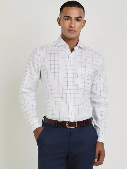 Allen Solly White Cotton Regular Fit Checks Shirt-picture-11