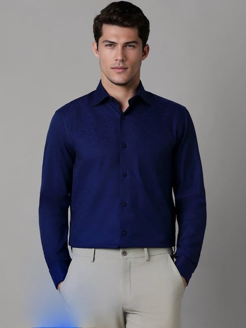 Louis Philippe Blue Cotton Regular Fit Printed Shirt-picture-21