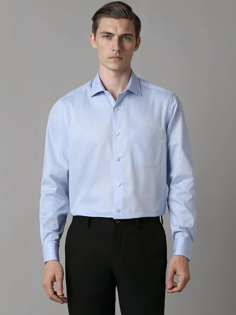Louis Philippe Blue Cotton Regular Fit Shirt